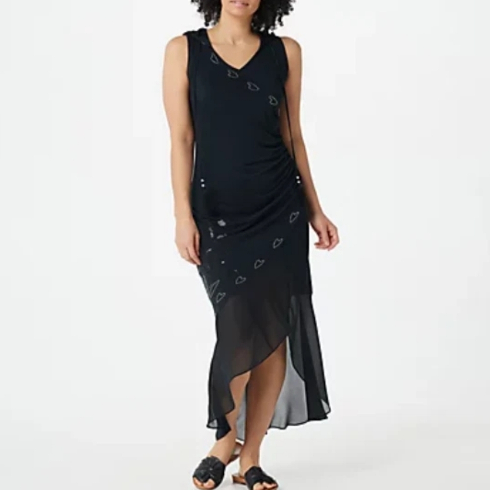 Haute Hippie Tribe Beaded Hood Sleeveless Maxi Dress 2X